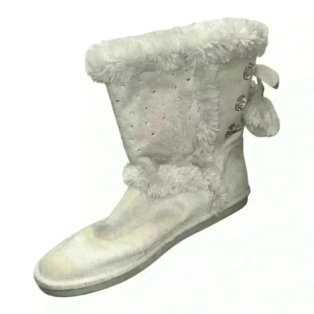 Justice Faux Fur Bling Boots Sz 8 - Picture 2 of 12